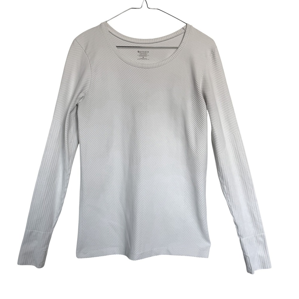 Athleta Womens Gray Ribbed Chevron Seamless Long Sleeve Top‎ Thumbholes Medium